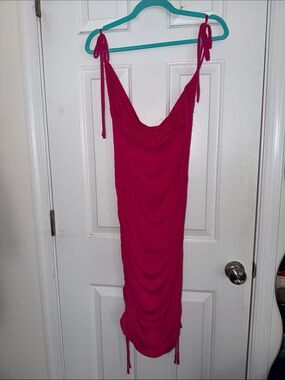 Pink Tie-Shoulder Draped Bodycon Dress